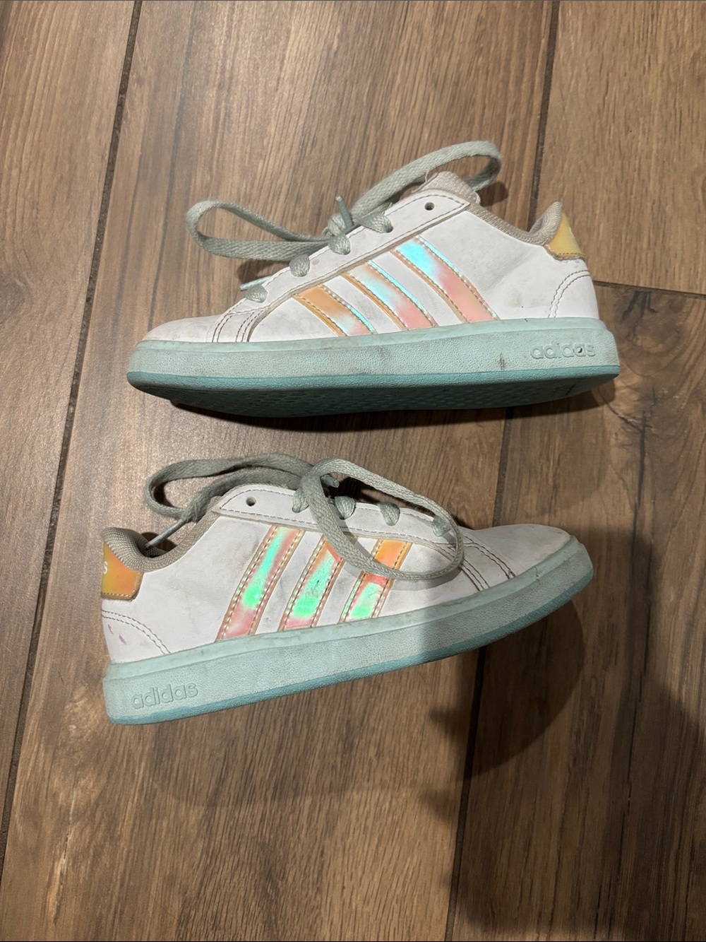 adidas Kids White Sneakers with Iridescent Stripes